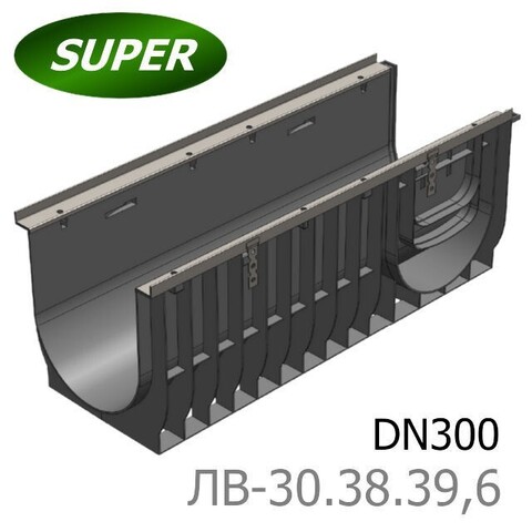 Комплект Gidrolica Light: лоток водоотводный ЛВ-30.38.39,6 с решеткой РВ-30.37.100 ячеистой стальной оцинкованной, кл. A15