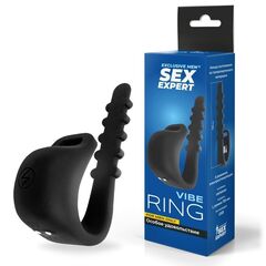Черное эрекционное кольцо с электростимуляцией Sex Expert - 
