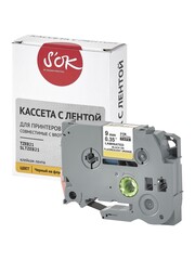 Кассета с лентой S'OK by Sakura Printing TZEB21 для Brother,  черный на оранжевом, 9мм, 8м , наклейка