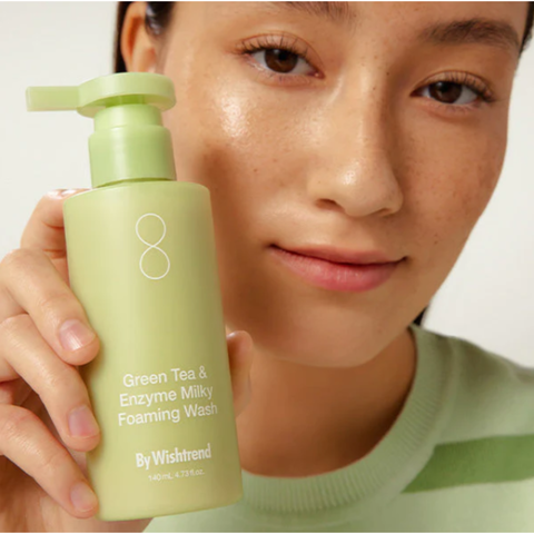 By Wishtrend Green tea & enzyme milky foaming wash Пенка очищающая энзимная с зелёным чаем