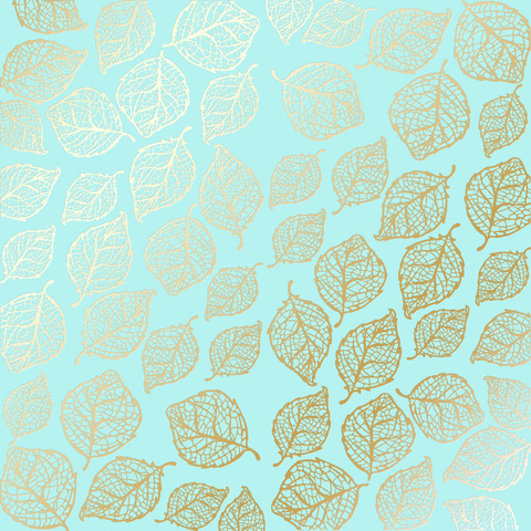 Лист односторонней бумаги с фольгированием Golden Delicate Leaves Turquoise 30,5х30,5 см