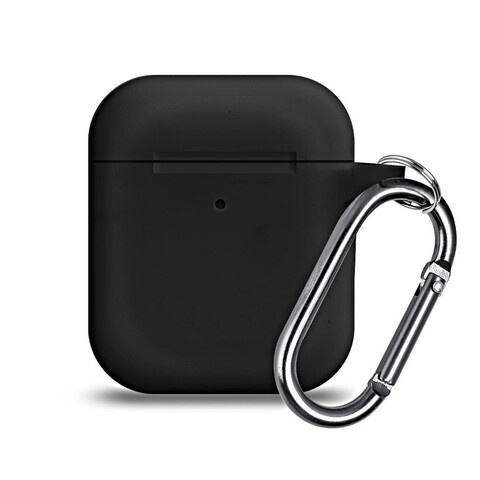 Силиконовый чехол с карабином для AirPods 1, 2 Protective Case (Черный)