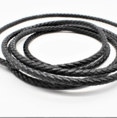 Шнур экокожа круглый плетеный для подвески, d 4 мм, чёрный