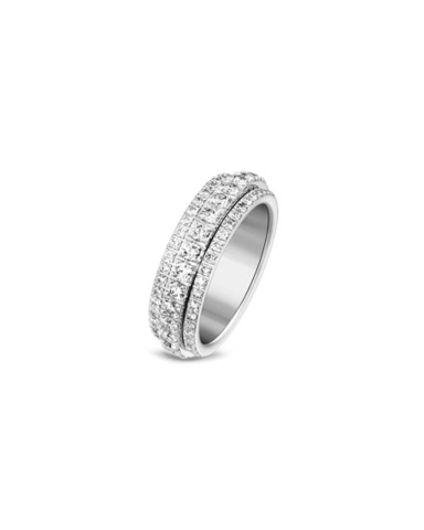 10788- Узкое кольцо-дорожка  из серебра с крутящейся серединой в обсыпке из цирконов