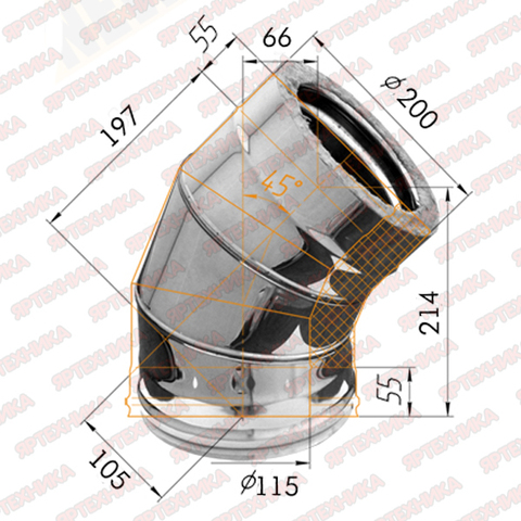 Отвод-сэндвич 135° d115x200мм (430/0,5 мм+оцинк) Ferrum в интернет-магазине ЯрТехника