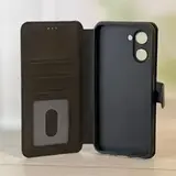 Чехол книжка для Realme C33 кожаный черный с магнитной застежкой / с визитницей / отделением для пластиковых карт и денег
