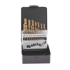 Набор сверл по металлу 1-10мм 19шт DIN338 HSS-G TiN 118° (мет. кейс) Terrax by Ruko A250214T