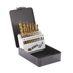 Набор сверл по металлу 1-10мм 19шт DIN338 HSS-G TiN 118° (мет. кейс) Terrax by Ruko A250214T