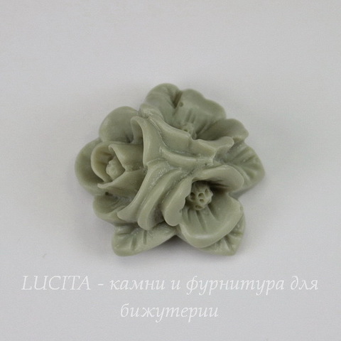 Кабошон акриловый "Тройной цветок", цвет - серый, 20 мм