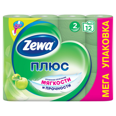 Бумага туалетная Zewa Плюс 2-слойная зеленая с ароматом яблока (12 рулонов в упаковке)
