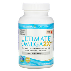Nordic Naturals, Ultimate Omega 2X, вкус клубники, 1120 мг, 60 мягких желатиновых миникапсул