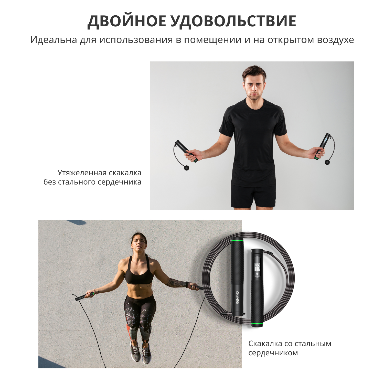 Умная скакалка для фитнеса Renpho Smart Jump Rope R-Q008 – купить за 4 199  ₽ | Renpho Официальный магазин