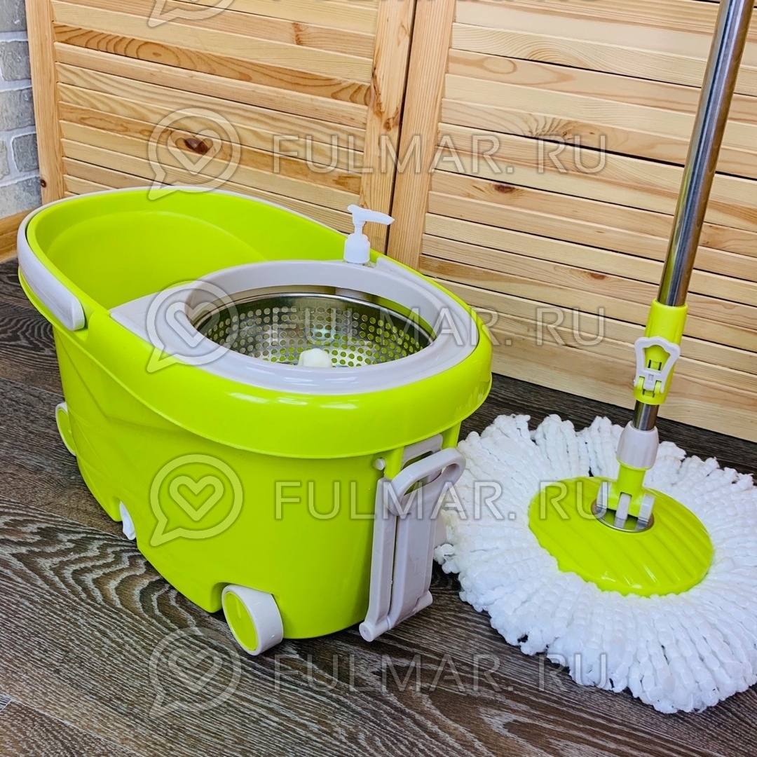 Купить Швабра и ведро с отжимом на 4 колесиках с ручкой Spin Mop Wheels  Mini Салатовое