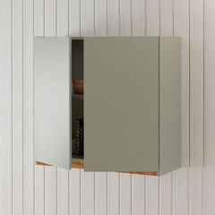Навесной кухонный шкаф 80 см Малага 2 двери с дубовой панелью, с полкой / зеленый самшит, массив дуба