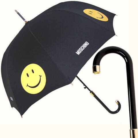 черный зонт - трость  смайлик с чехлом на лямках для плеча