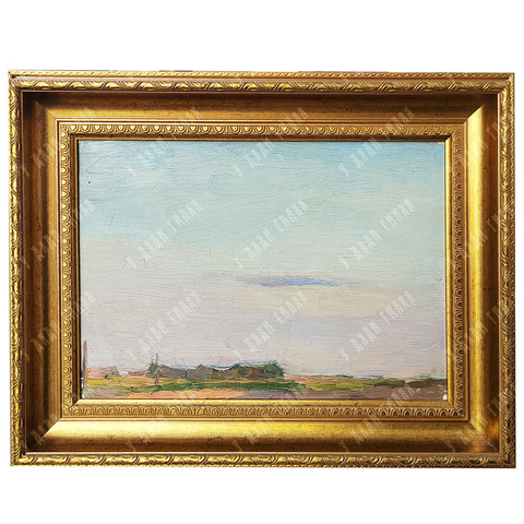 Динес Ю. С. Небо над деревней. Подмосковье. Этюд. Картон, масло. 1952