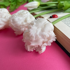 Тюльпаны силиконовые как настоящие, Волнистый край, качество ПРЕМИУМ, Белые, высота 40 см, букет 5 штук.