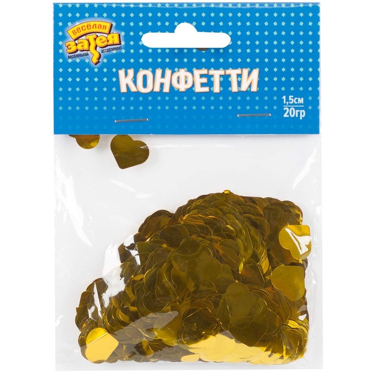 Конфетти фольга, Сердце, Золото, 1,5 см, 20 г