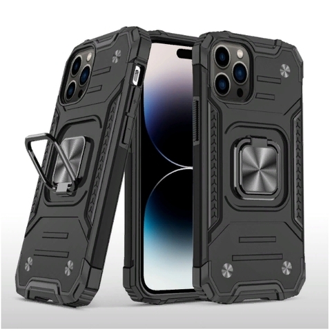 Противоударный чехол Strong Armour Case с кольцом для iPhone 14 Pro Max (Черный)