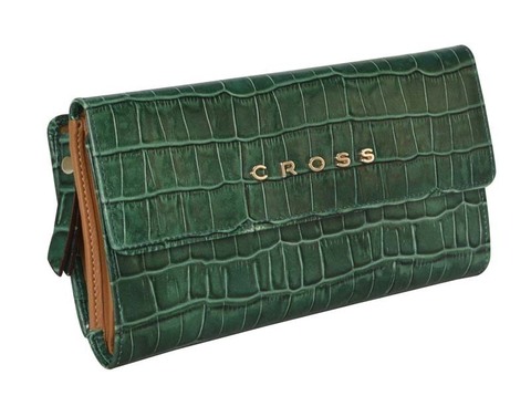 Кошелек Cross Bebe Coco, кожа наппа, зелёный/рыжий, 19,5х10,5х3 см