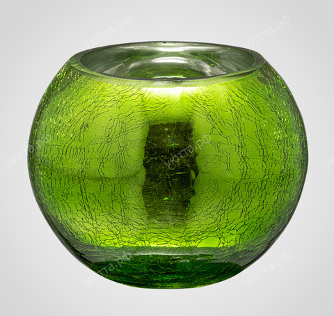 Подсвечник стеклянный кракелюр (Высота 12 см) - Зеленый