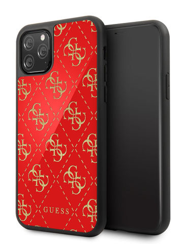 Чехол Guess 4G Peony для iPhone 11 Pro / PC/TPU блестки стекло красный