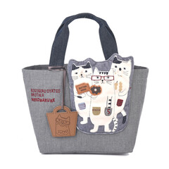 Сумка тоут NEKOMARUKE "BUTTER KEKS", серый шёлк, 23-6515-1, KUSUGURU