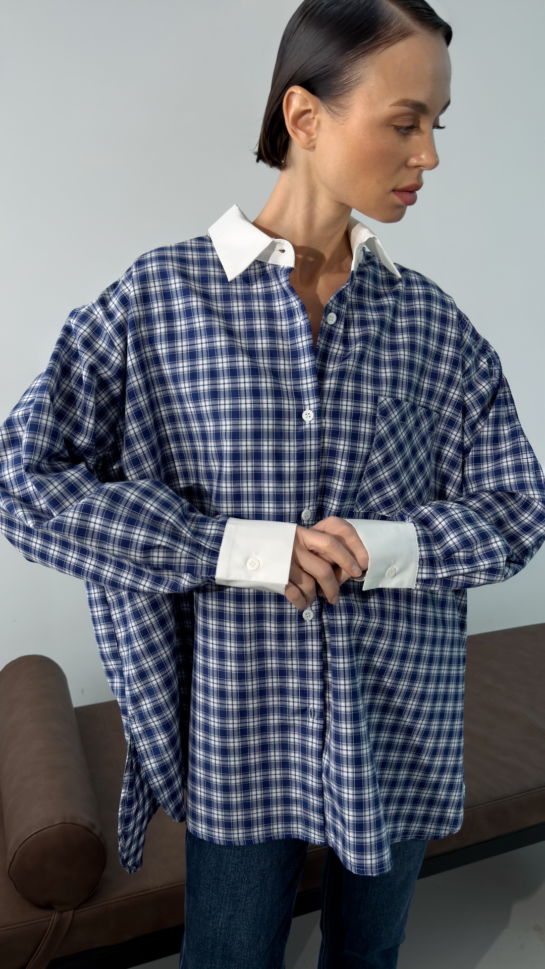 Удлиненная рубашка в клеточку