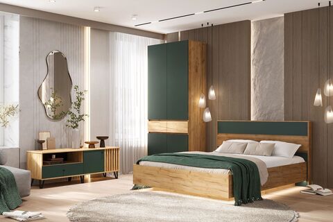 Спальня Роджина комплект №1 Изумрудный/Дуб крафт, Дуб крафт