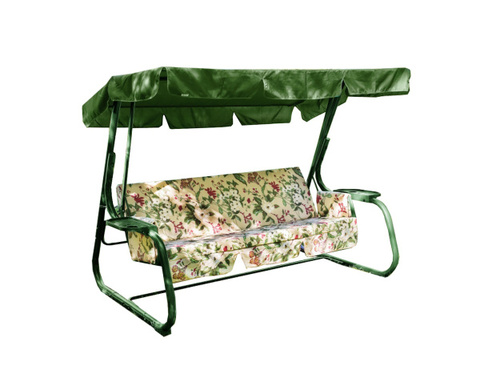 Качели садовые OLSA 3-х местные Родео(каркас зеленый, м/э бежевый рис.цветы)1 уп.