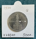 K16910 1934 Германия 5 марок рейхсмарок Кирха подписная G Ag-900, 13.88 gr