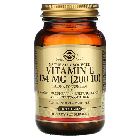 Solgar, Натуральный витамин Е, 134 мг (200 МЕ), 100 мягких желатиновых капсул