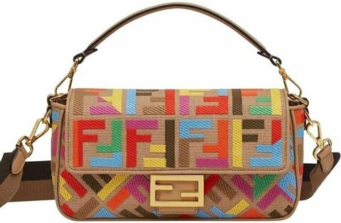 Сумка через плечо Fendi многоцветная Baguette с логотипом FF