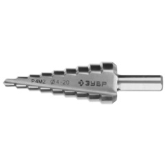 ЗУБР 4-20 мм, 9 ступеней, сталь Р4М2, ступенчатое сверло (29665-4-20-9)