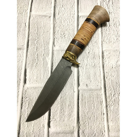 Нож для охоты и рыбалки АНЧАР-1, дамасская сталь, береста