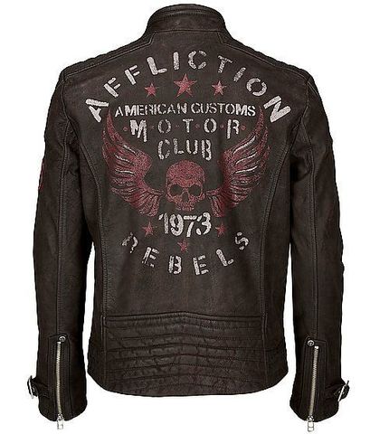 Affliction | Куртка кожаная мужская Deep &amp; Dark Moto Jacket 10OW448 спина