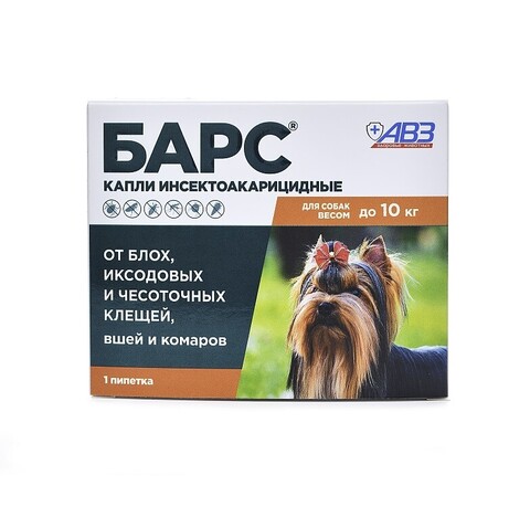 Барс Капли против блох и клещей для собак до 10кг (1 пипетка)