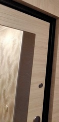 Входная металлическая дверь с зеркалом RеХ (РЕКС) Премиум 290 Темный бетон / зеркало Пастораль Акация поперечная