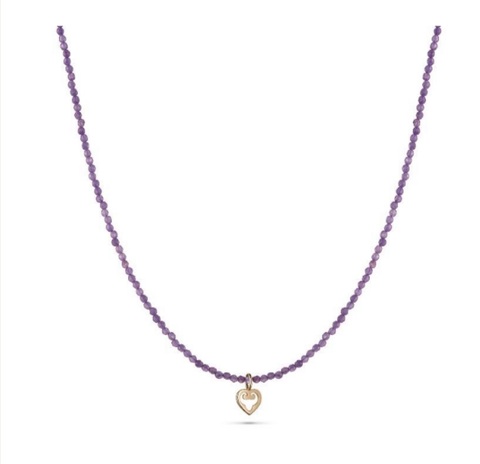 Mini Chalcedony Heart Pendant Purple, Yellow Gold