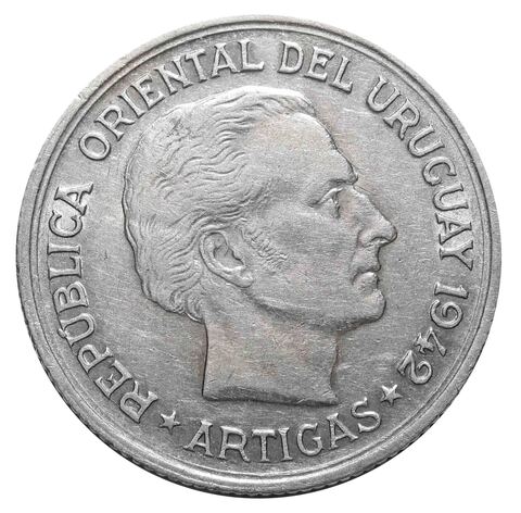 1 песо. Хосе Хервасио Артигас. Уругвай. 1942 год. Серебро. XF