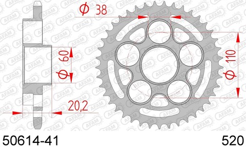 50614-41 звезда задняя (ведомая) стальная, 520, AFAM