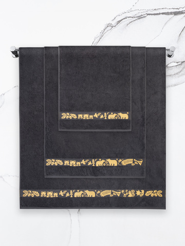 Полотенце махровое с жаккардовым золотистым бордюром «Золотая Дубрава» цвета графит