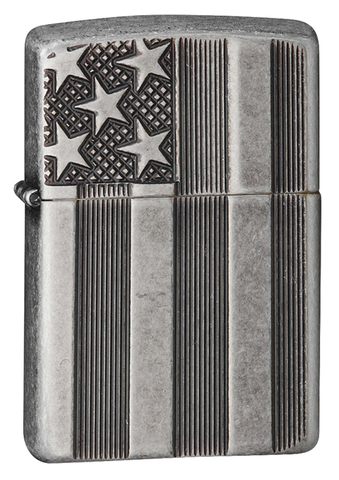 Зажигалка Zippo Armor™ с покрытием Antique Silver Plate™, латунь/сталь, серая, матовая, 36x12x56 мм