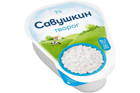Творог Савушкин Хуторок 1% клинок 180г, шт