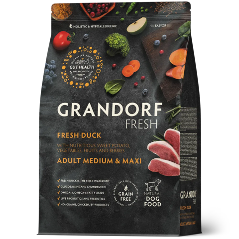 GRANDORF FRESH Свежее мясо утки с бататом для собак средних и крупных пород