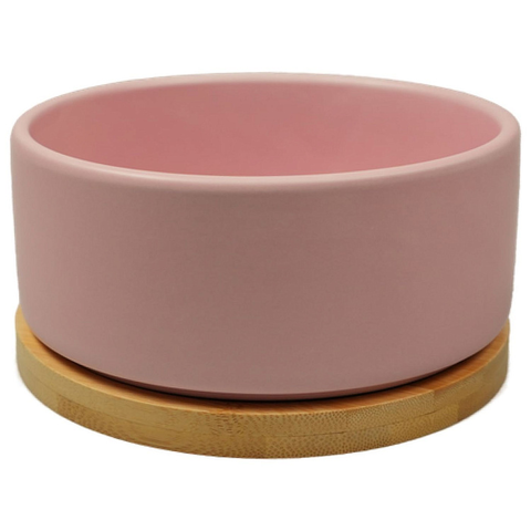 Миска Mr.Kranch Bamboo керамическая розовая на бамбуковой подставке (большая) 860 мл