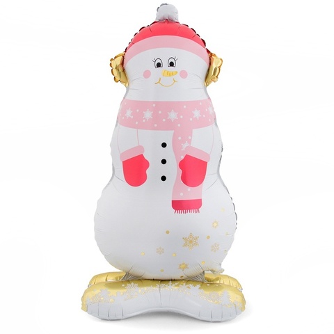 К Фигура на подставке, Снеговик в розовом шарфе, 47''/119 см, 1 шт.