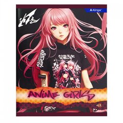 Тетрадь 48л., А5, клетка, Alingar "Anime girls", скрепка, мелованный картон (стандарт), выб УФ лак, блок офсет, 4 дизайна в пленке т/у