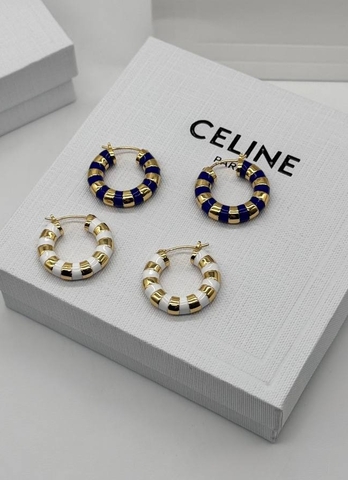 Серьги-конго баранки CELINE с белой эмалью качество lux