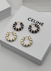 Серьги-конго баранки CELINE с белой эмалью качество lux